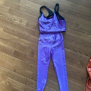 KORAL set top and pants wet look purple leggings bra top Small S